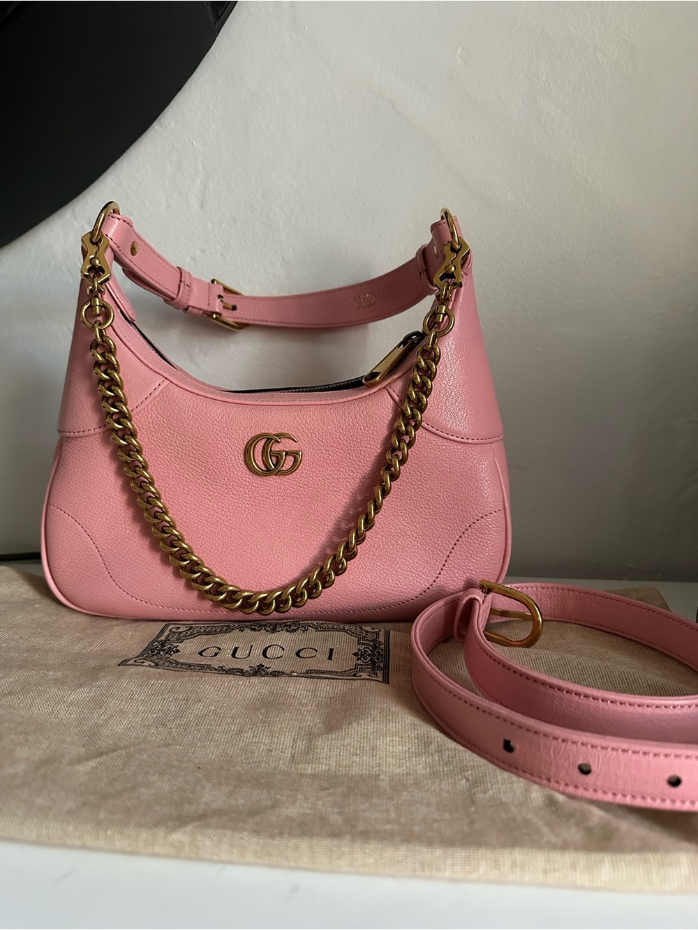 Gucci Pink Leather Aphrodite Bag with Gold Chain